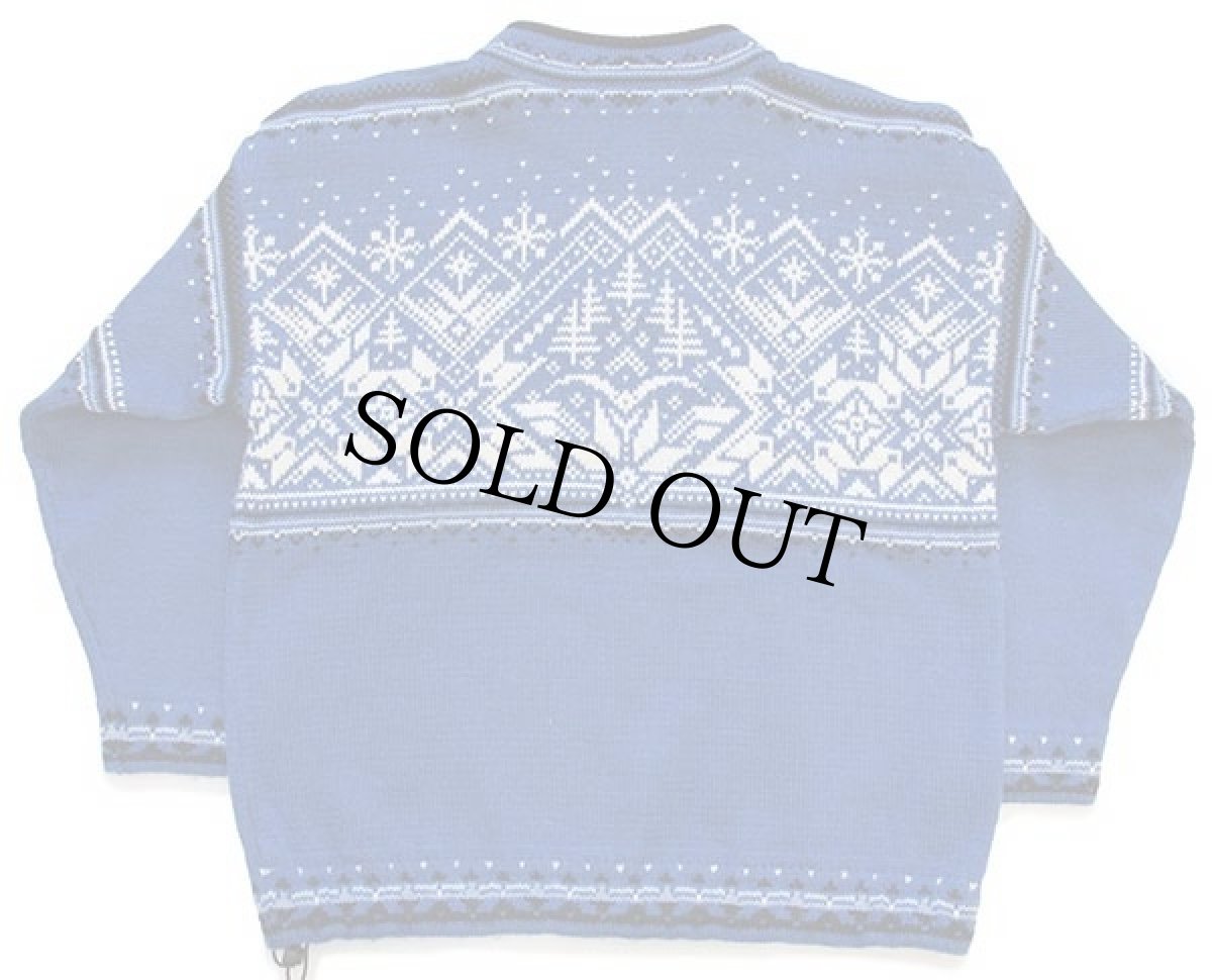 画像2: 00s ノルウェー製 DALE OF NORWAY 雪柄 ノルディック柄 ハーフジップ ウールニット セーター 青 L (2)