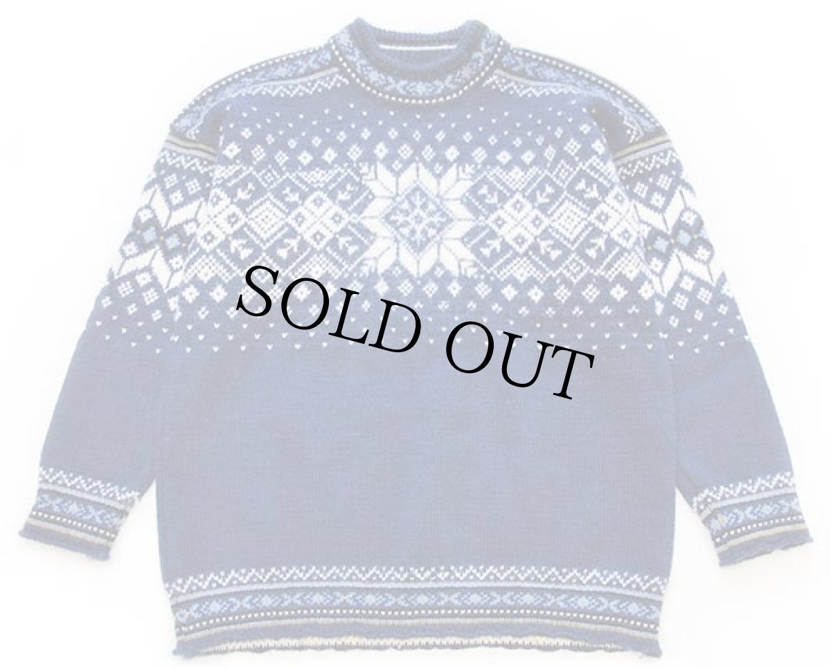 画像1: 00s ノルウェー製 DALE OF NORWAY 雪柄 ノルディック柄 ウールニット セーター 紺 M (1)