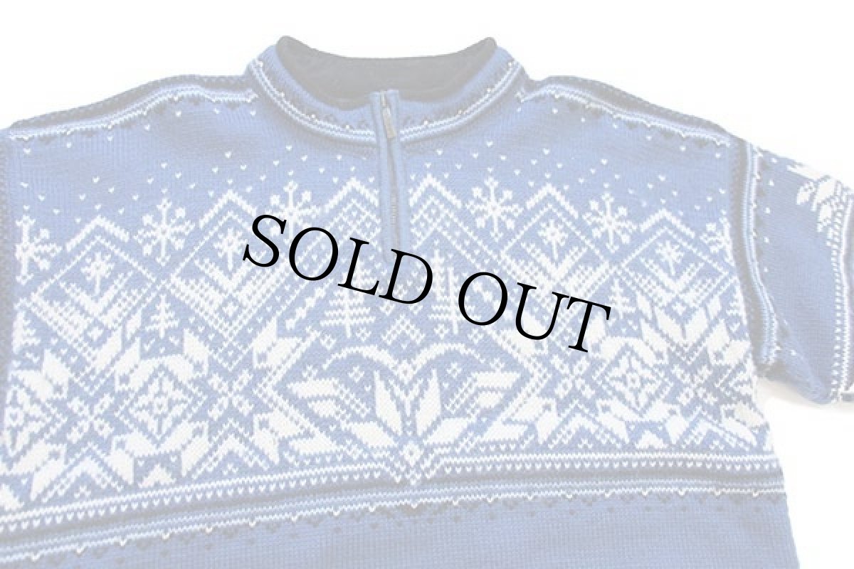 画像3: 00s ノルウェー製 DALE OF NORWAY 雪柄 ノルディック柄 ハーフジップ ウールニット セーター 青 L (3)