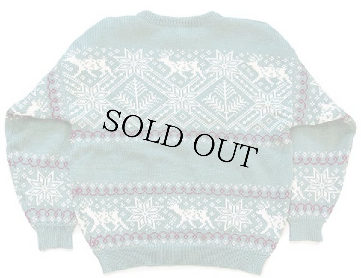 画像2: 90s ノルウェー製 DALE OF NORWAY 雪柄 鹿柄 ノルディック柄 ウールニット セーター 緑 M (2)