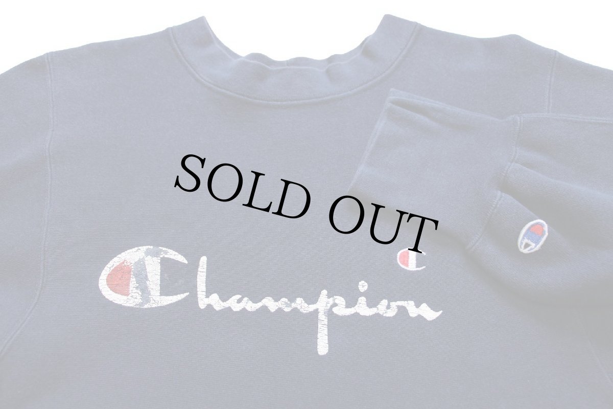 画像3: 90s USA製 Championチャンピオン スクリプト ビッグロゴ ひび割れプリント 目あり リバースウィーブ スウェット 紺 M (3)