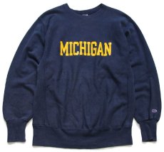 画像1: 90s USA製 Championチャンピオン MICHIGAN リバースウィーブ スウェット 紺 L (1)