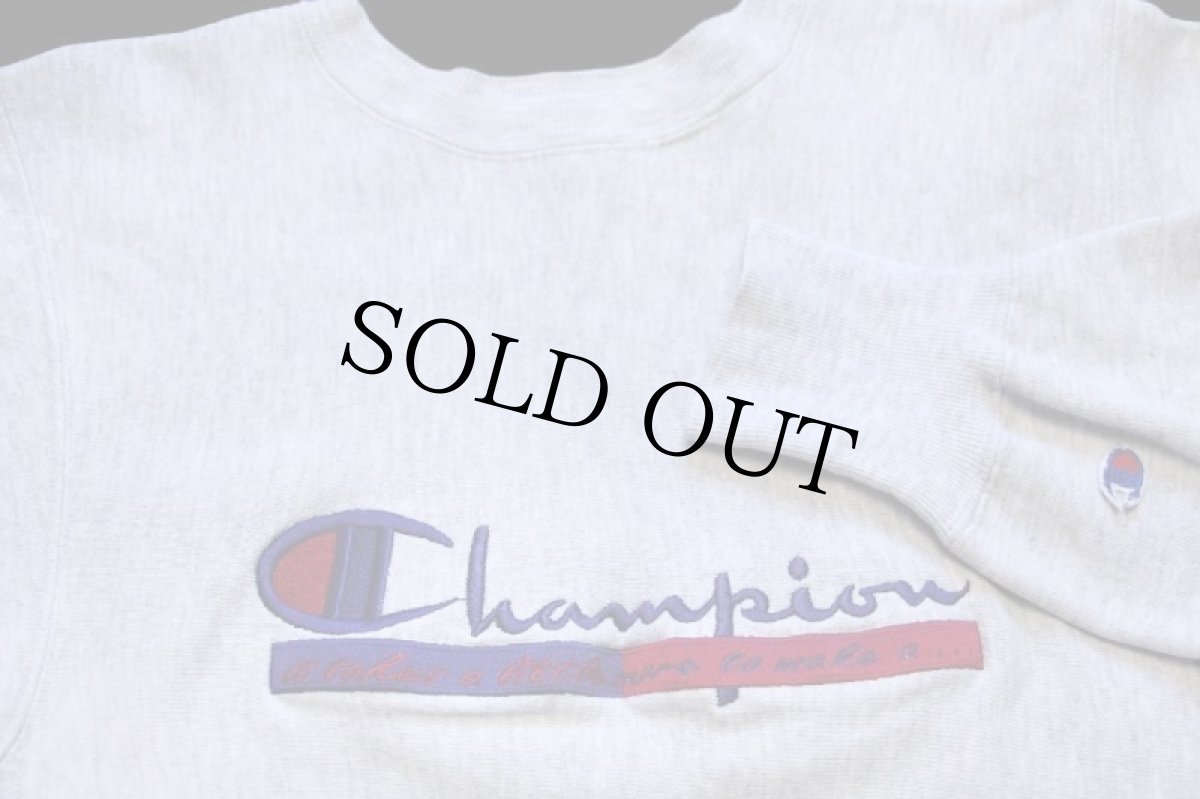 画像3: 90s USA製 Championチャンピオン スクリプト ビッグロゴ刺繍 リバースウィーブ スウェット 杢グレー M (3)