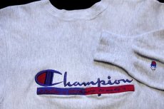 画像3: 90s USA製 Championチャンピオン スクリプト ビッグロゴ刺繍 リバースウィーブ スウェット 杢グレー M (3)