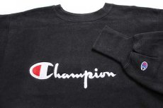 画像3: 90s USA製 Championチャンピオン スクリプト ビッグロゴ刺繍 リバースウィーブ スウェット 黒 L★150 (3)