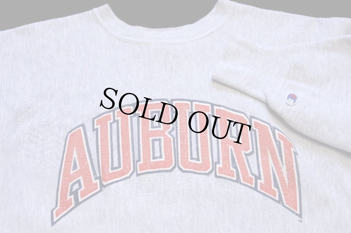 画像3: 90s USA製 Championチャンピオン AUBURN ひび割れプリント リバースウィーブ スウェット 杢グレー L (3)