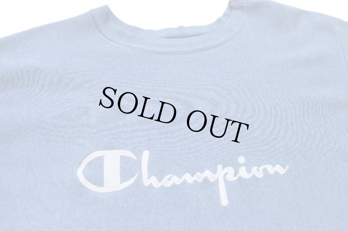 画像3: 90s USA製 Championチャンピオン スクリプト ビッグロゴ刺繍 リバースウィーブ スウェット ショート丈 カスタム 杢ブルー L (3)