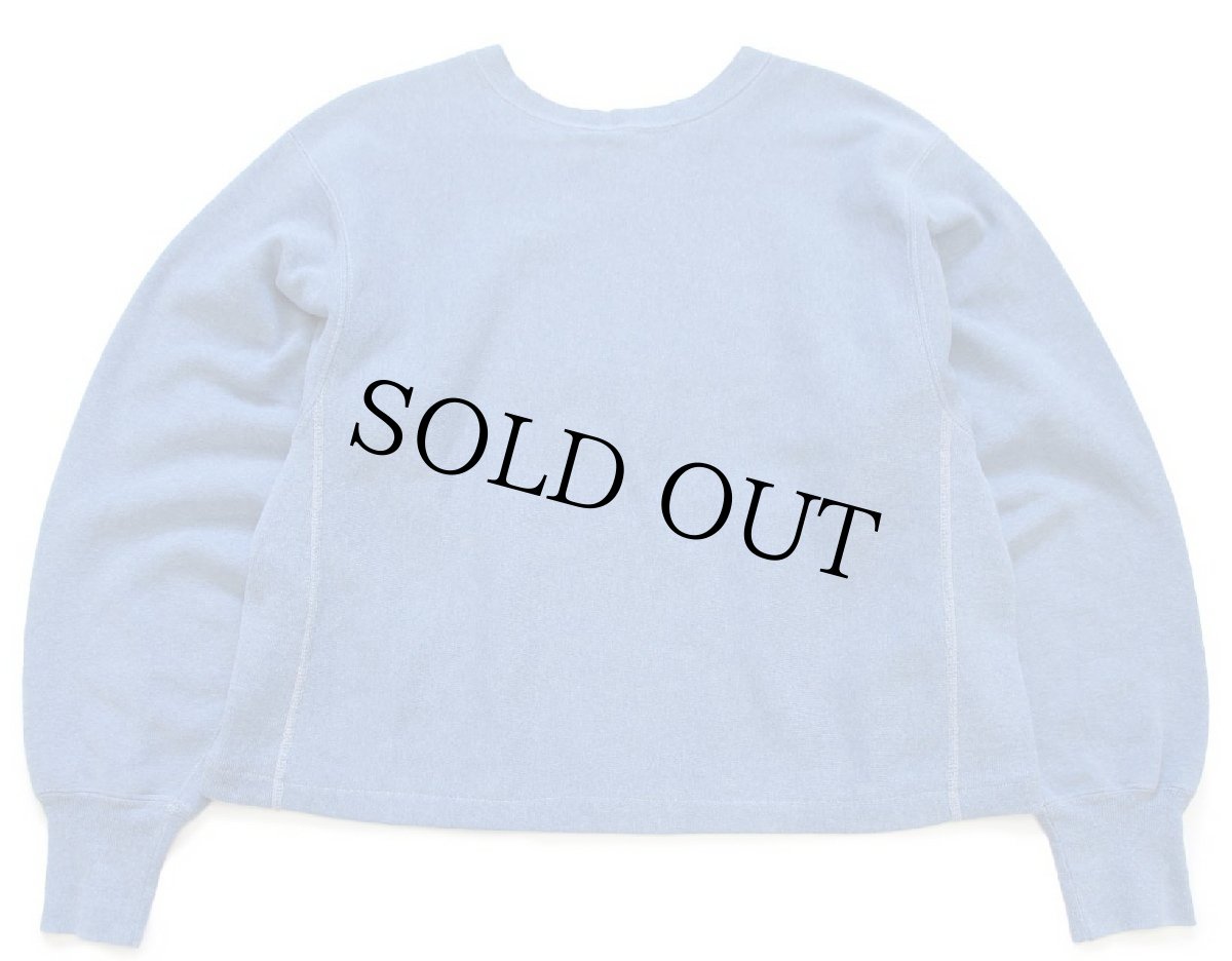 画像2: 90s USA製 Championチャンピオン スクリプト ビッグロゴ刺繍 リバースウィーブ スウェット ショート丈 カスタム 杢ブルー L (2)