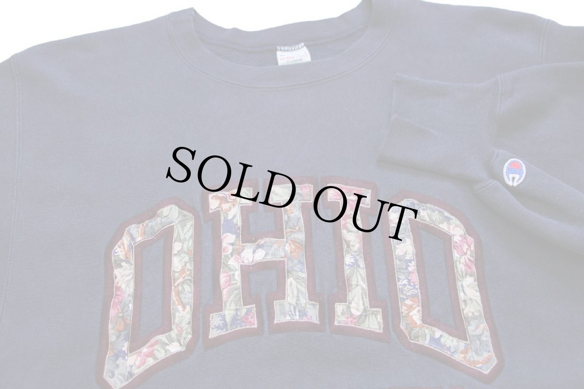 画像3: 90s USA製 Championチャンピオン OHIO UNIVERSITY アップリケ&刺繍 リバースウィーブ スウェット ナス紺 XL (3)