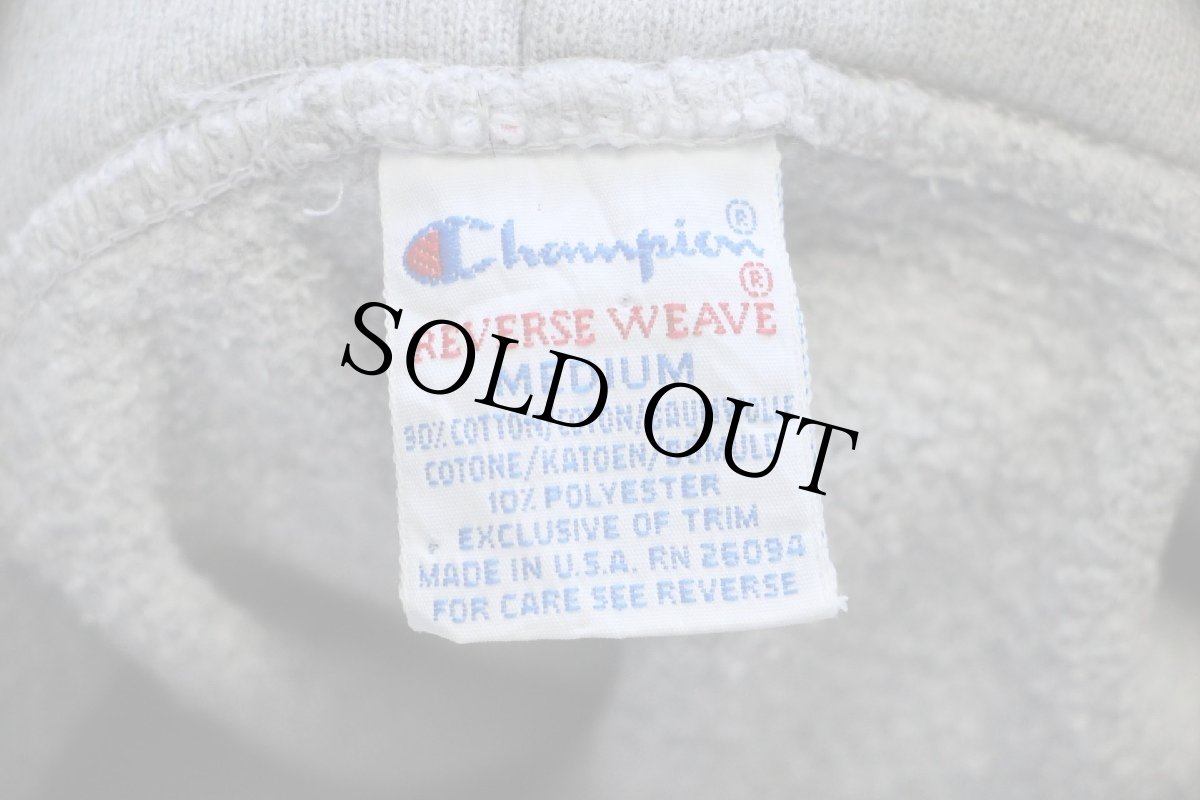 画像3: 90s USA製 Championチャンピオン ワンポイント リバースウィーブ スウェットパーカー ボロ グレー M (3)