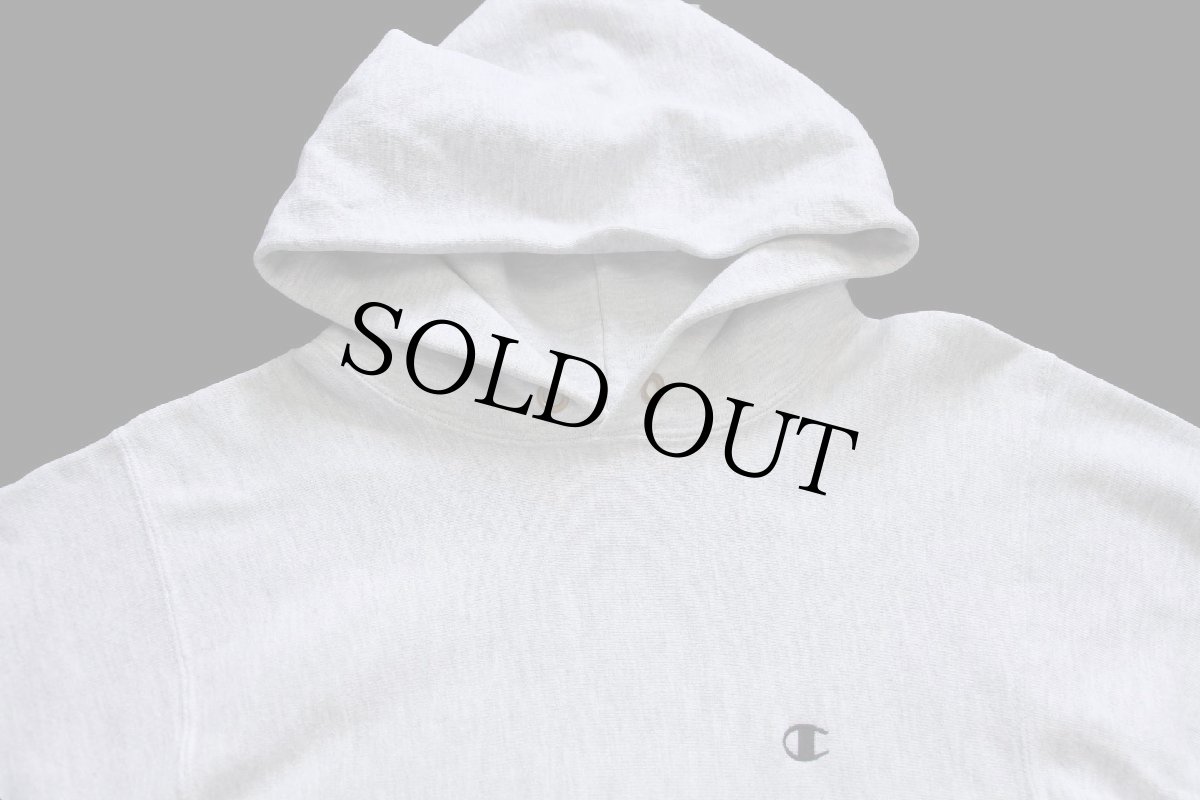 画像3: 90s USA製 Championチャンピオン ワンポイント リブライン リバースウィーブ スウェットパーカー 杢グレー×黒 M (3)