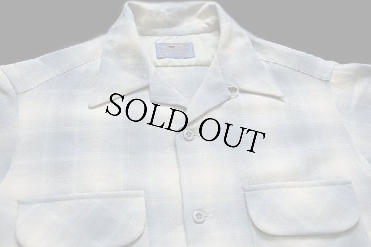 画像3: 70s USA製 PENDLETONペンドルトン オンブレチェック ウール オープンカラーシャツ M (3)