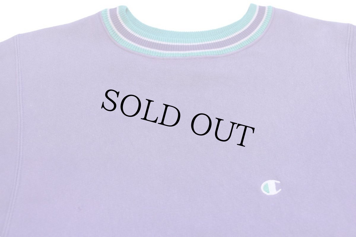 画像3: 90s USA製 Championチャンピオン ワンポイント リブライン リバースウィーブ スウェット 薄紫 M (3)