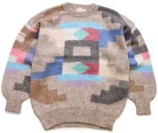 画像1: ペルー製 Hioleta Sweaters フォークロア柄 アルパカ ハンドニット セーター L (1)