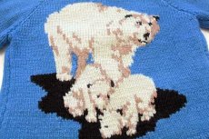 画像3: 80s シロクマ柄 ハンドニット ウール カウチンセーター 青 (3)