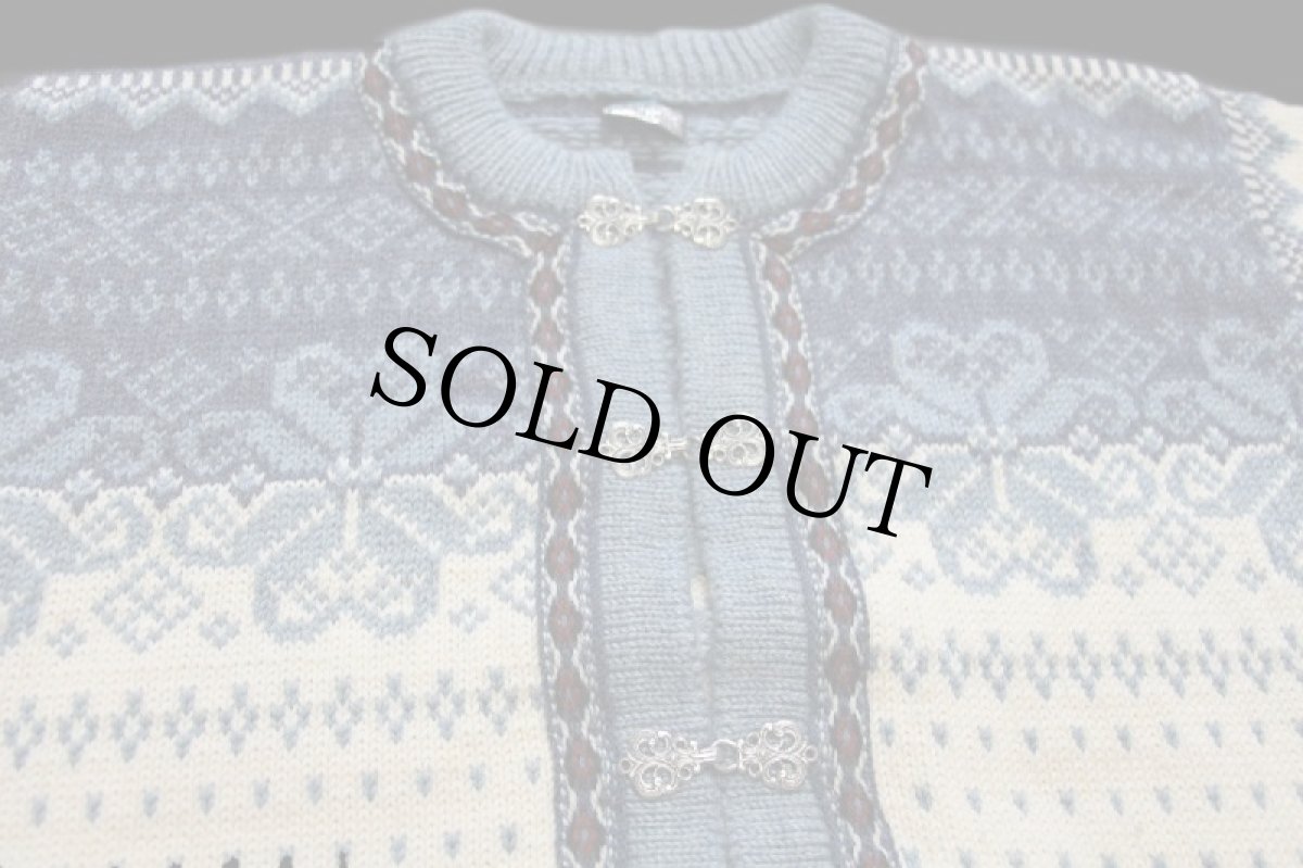 画像3: 80s ノルウェー製 DALE OF NORWAY ノルディック柄 チロリアンテープ ウールニット カーディガン XL (3)