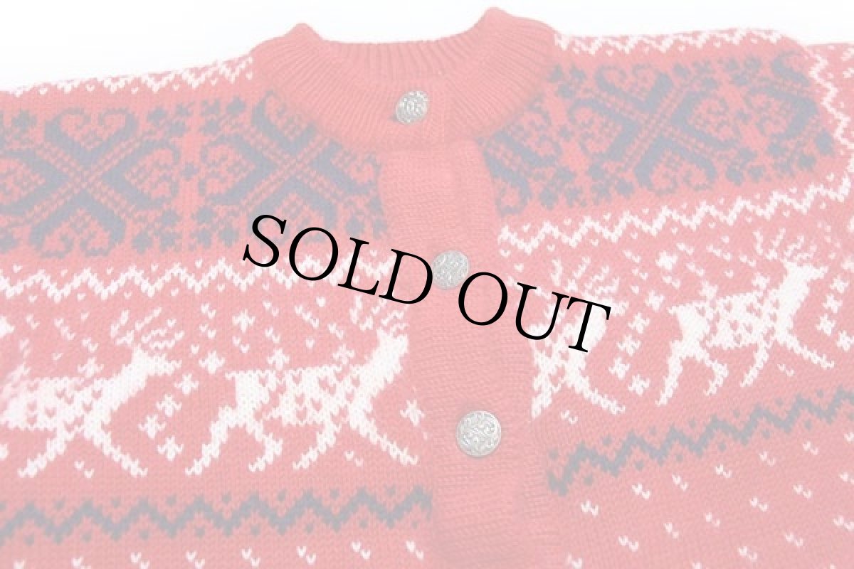 画像3: 80s ノルウェー製 DALE OF NORWAY 鹿柄 ノルディック柄 ウールニット カーディガン 赤 L 44 (3)