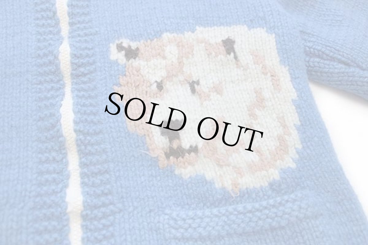 画像4: 80s シロクマ柄 ハンドニット ウール カウチンセーター 青 (4)