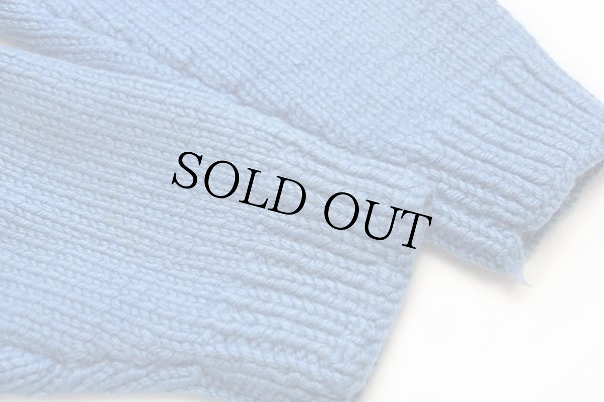 画像7: 80s シロクマ柄 ハンドニット ウール カウチンセーター 青 (7)