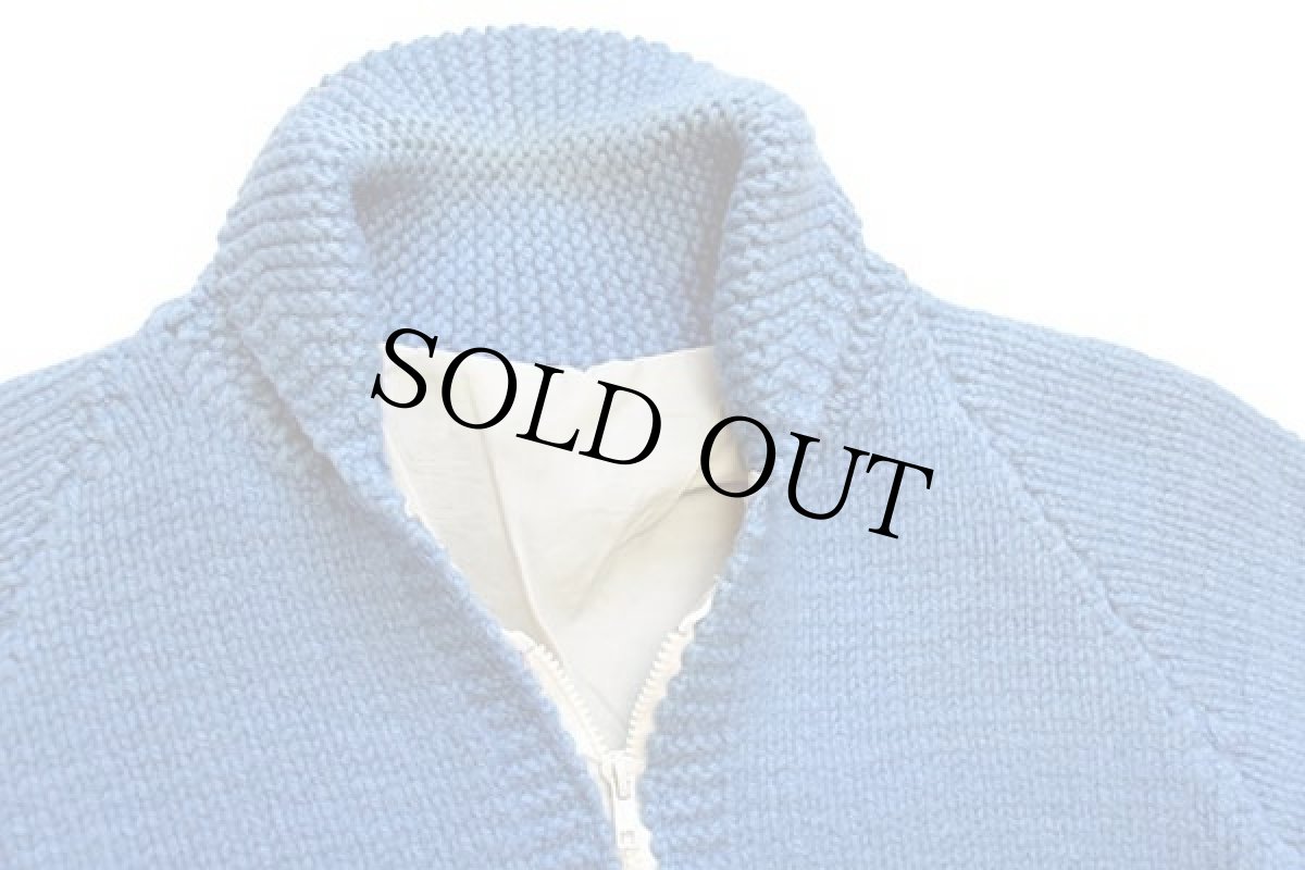 画像5: 80s シロクマ柄 ハンドニット ウール カウチンセーター 青 (5)