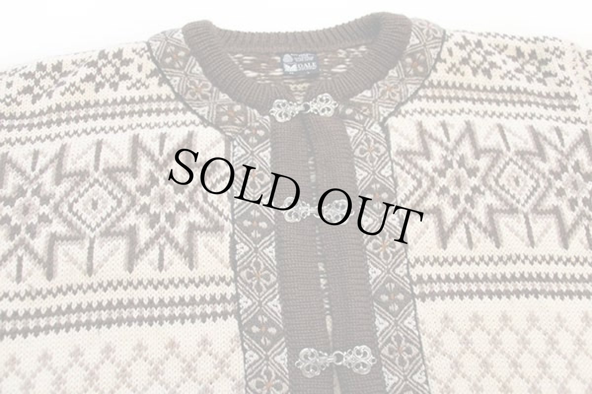 画像3: 80s ノルウェー製 DALE OF NORWAY ノルディック柄 チロリアンテープ ウールニット カーディガン L 52 (3)