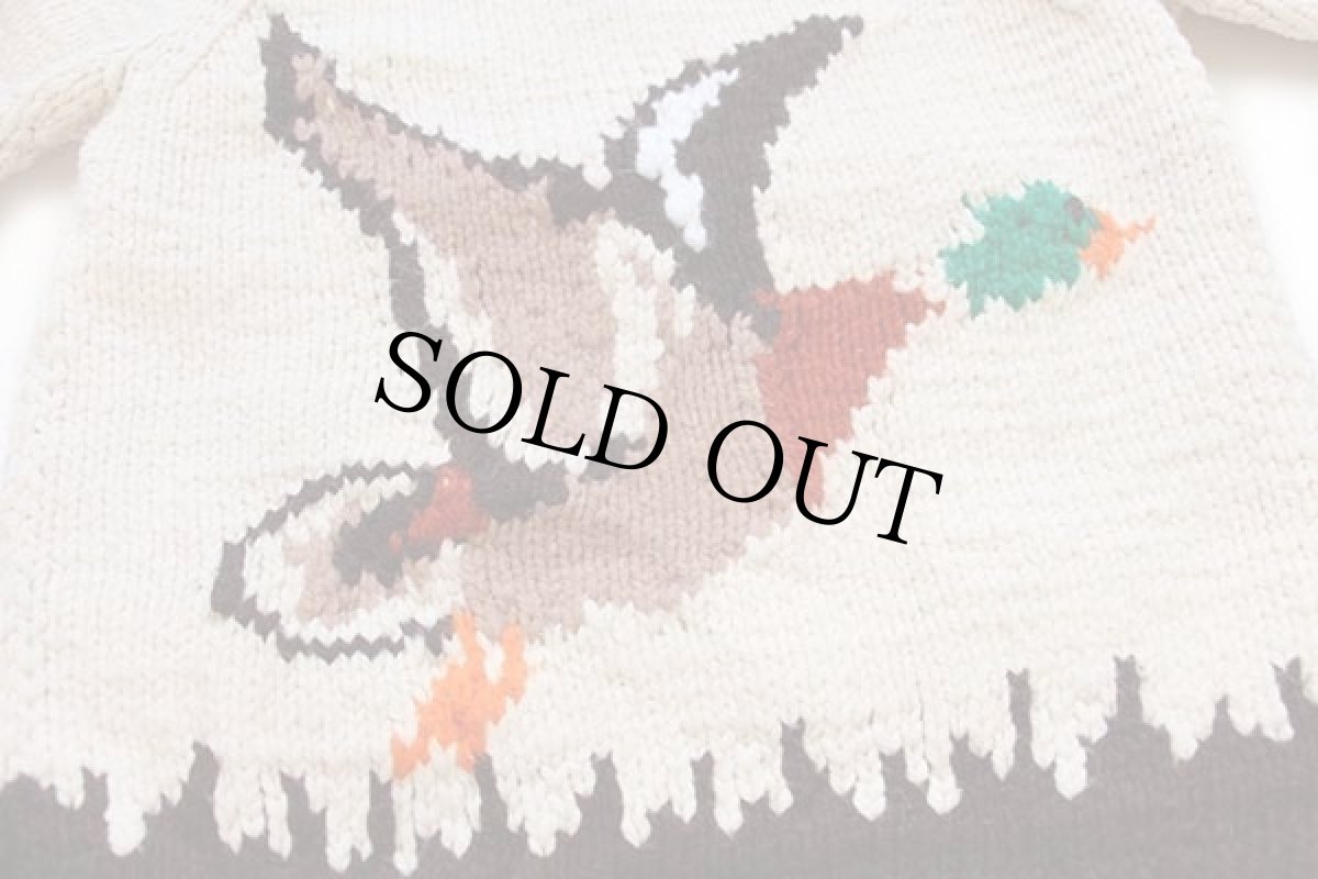 画像3: 70s バード柄 ハンドニット カウチンセーター キッズ (3)