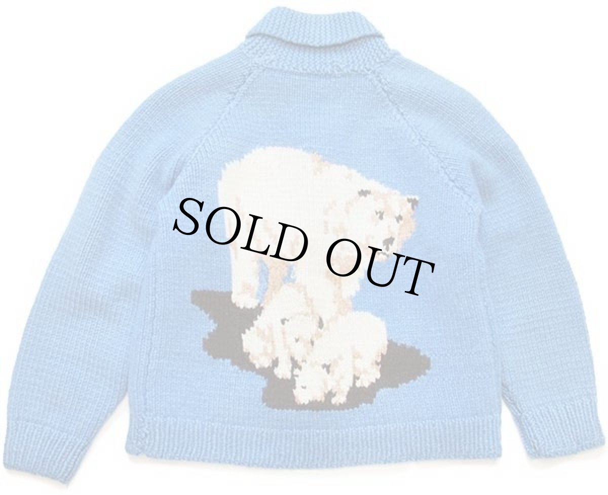 画像2: 80s シロクマ柄 ハンドニット ウール カウチンセーター 青 (2)