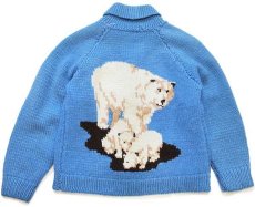 画像2: 80s シロクマ柄 ハンドニット ウール カウチンセーター 青 (2)