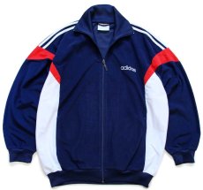 画像1: 90s adidasアディダス ロゴ刺繍 マルチカラー 切り替え ハイネック ベロア トラックジャケット M★ジャージ (1)