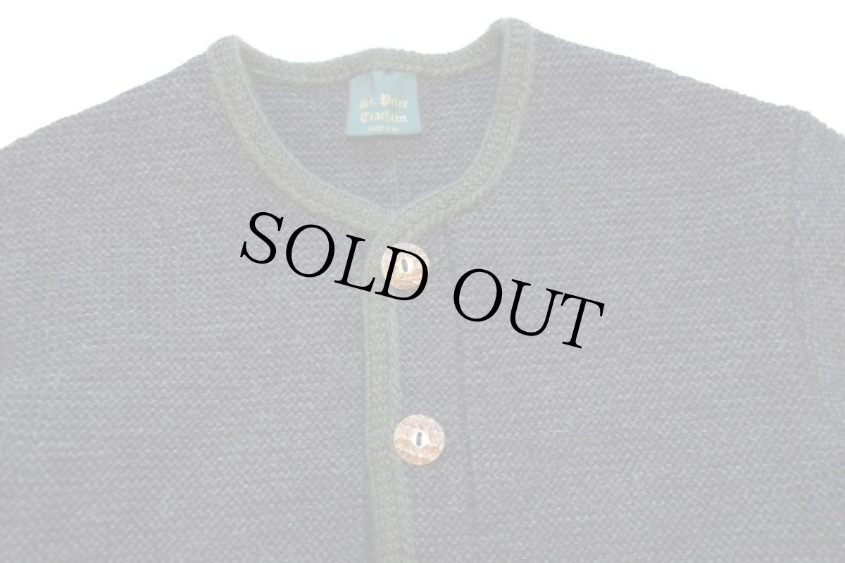 画像3: EU製 St.Peter Trachten 鹿角ボタン ノーカラー チロリアン ウールニット ジャケット チャコールグレー 48 (3)