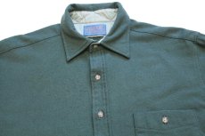 画像3: 80s USA製 PENDLETONペンドルトン 無地 エルボーパッチ付き ウールシャツ 薄緑 L (3)
