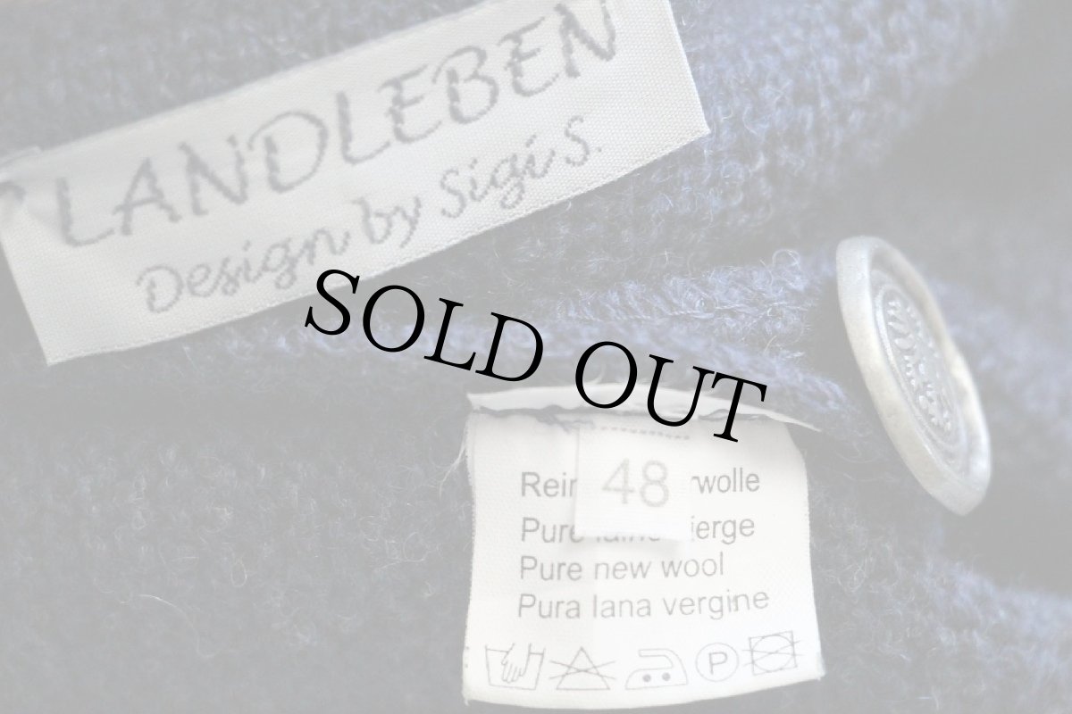 画像4: オーストリア製 LANDLEBEN ノーカラー チロリアン ウールニット ジャケット 紺 ミックス 48 (4)