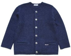 画像1: オーストリア製 LANDLEBEN ノーカラー チロリアン ウールニット ジャケット 紺 ミックス 48 (1)