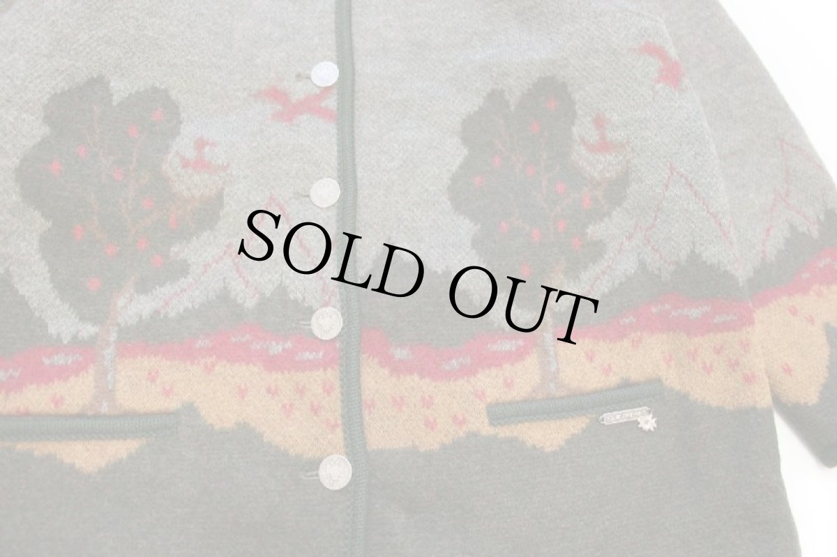 画像6: オーストリア製 STAPF 風景柄 アート スタンドカラー チロリアン ウールニット ジャケット 42 (6)