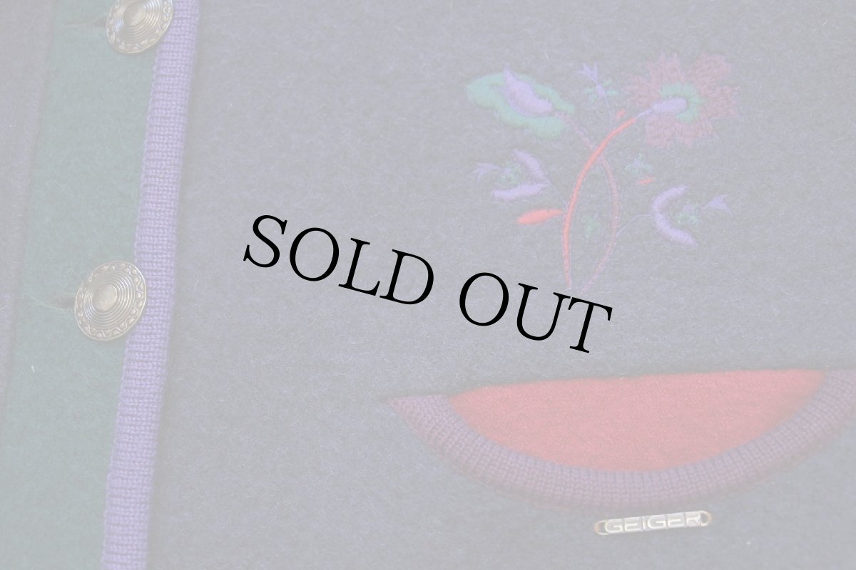 画像5: オーストリア製 GEIGER 花柄刺繍 マルチカラー スタンドカラー チロリアン ボイルドウール ジャケット 42 (5)