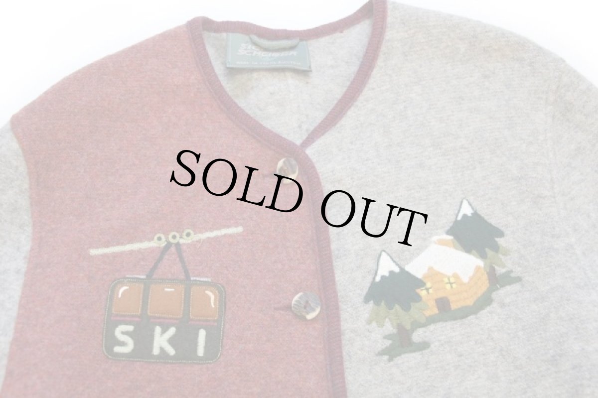 画像3: オーストリア製 SIGI SCHEIBER アップリケ パネル切り替え 鹿角ボタン ノーカラー チロリアン ボイルドウール ジャケット 40 (3)