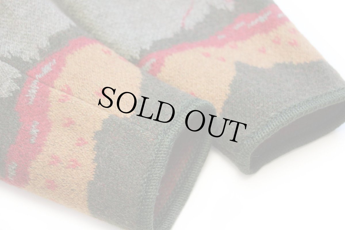 画像7: オーストリア製 STAPF 風景柄 アート スタンドカラー チロリアン ウールニット ジャケット 42 (7)