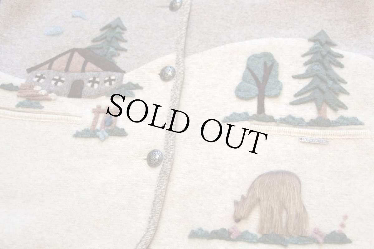 画像6: オーストリア製 GIESSWEIN 風景柄 アップリケ アート ネップ入り スタンドカラー チロリアン ボイルドウール ジャケット 40 (6)