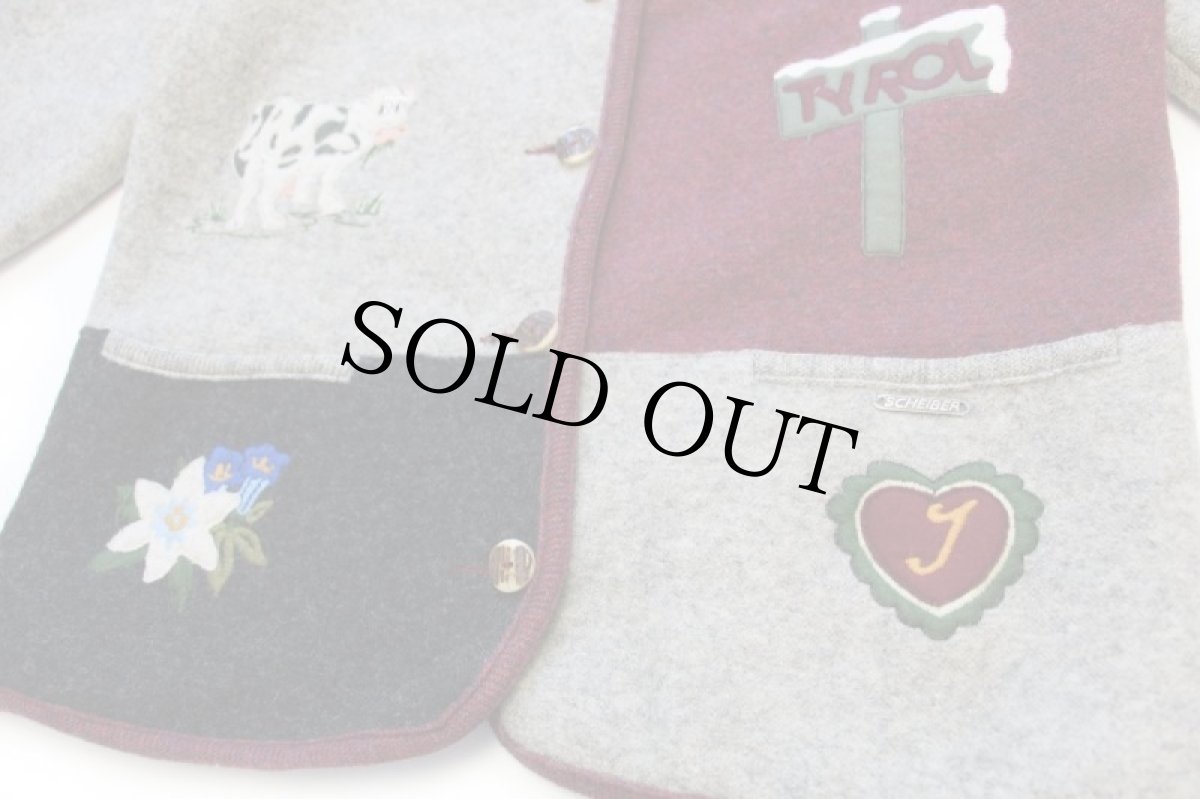 画像6: オーストリア製 SIGI SCHEIBER アップリケ パネル切り替え 鹿角ボタン ノーカラー チロリアン ボイルドウール ジャケット 40 (6)