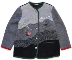 画像1: meico 風景柄 刺繍 アート ノーカラー チロリアン ウールジャケット 42 (1)