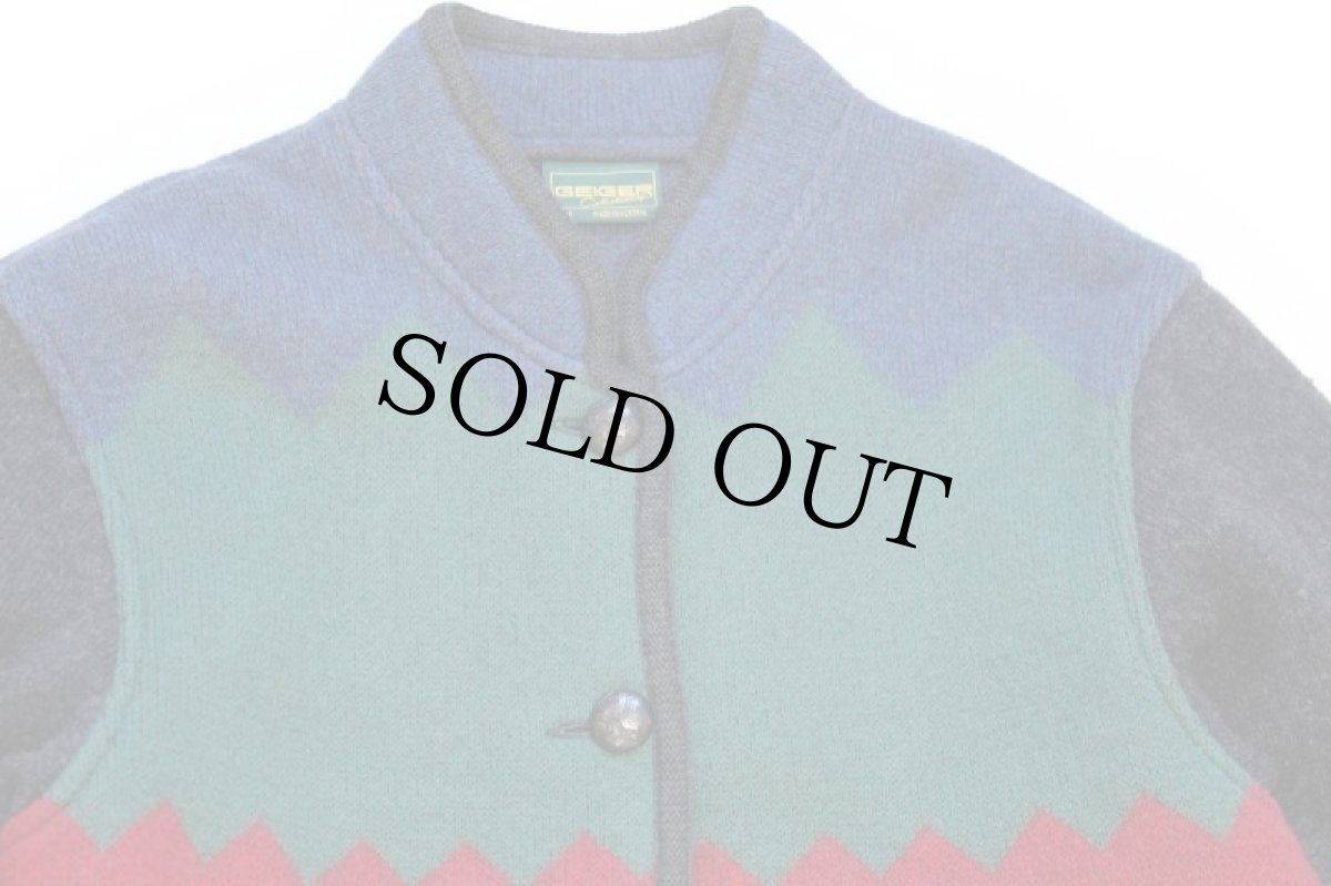 画像3: オーストリア製 GEIGER ジグザグ マルチカラー 切り替え スタンドカラー チロリアン ウールニット ジャケット 42 (3)