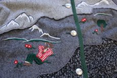 画像4: meico 風景柄 刺繍 アート ノーカラー チロリアン ウールジャケット 42 (4)