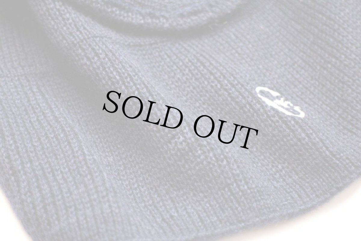 画像7: 90s イタリア製 Conte of Florence ロゴ刺繍 ツバ&ポンポン付き 目出し帽 ウール ニットキャップ 紺★バラクラバ (7)