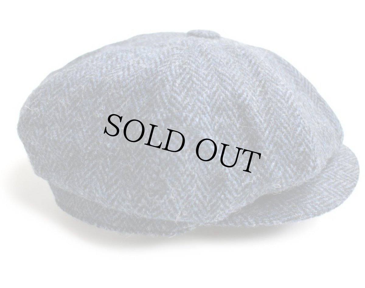 画像3: BORGES&SCOTT×Harris Tweedハリスツイード キルティングライナー ヘリンボーン ツイード ウール キャスケット 青 ミックス L (3)