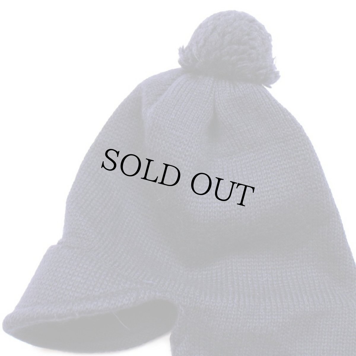 画像5: 90s イタリア製 Conte of Florence ロゴ刺繍 ツバ&ポンポン付き 目出し帽 ウール ニットキャップ 紺★バラクラバ (5)