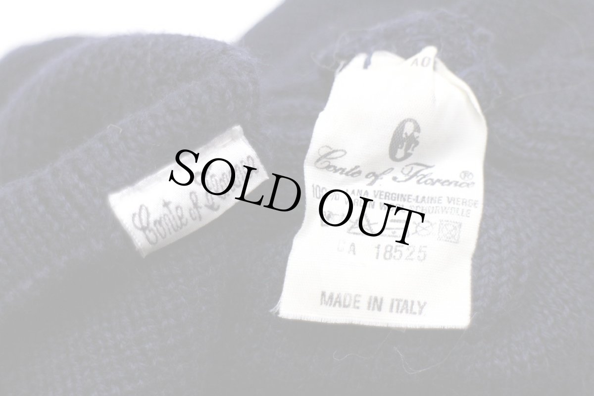 画像6: 90s イタリア製 Conte of Florence ロゴ刺繍 ツバ&ポンポン付き 目出し帽 ウール ニットキャップ 紺★バラクラバ (6)