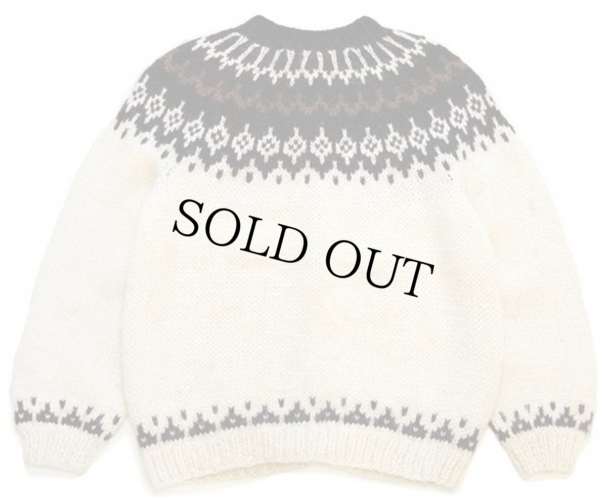 画像2: ICELAND SWEATER 丸ヨーク ノルディック柄 ウール ハンドニット カーディガン M (2)