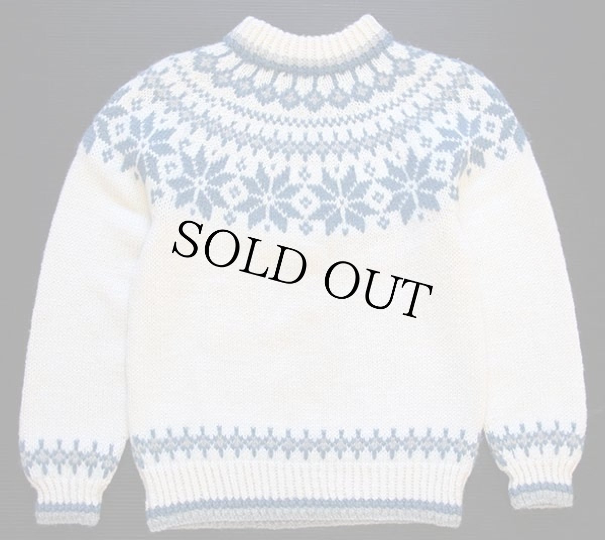 画像2: UNKNOWN 丸ヨーク 雪柄 ノルディック柄 ウール ハンドニット セーター (2)
