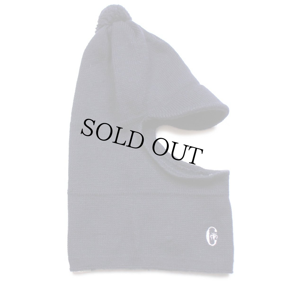 画像4: 90s イタリア製 Conte of Florence ロゴ刺繍 ツバ&ポンポン付き 目出し帽 ウール ニットキャップ 紺★バラクラバ (4)