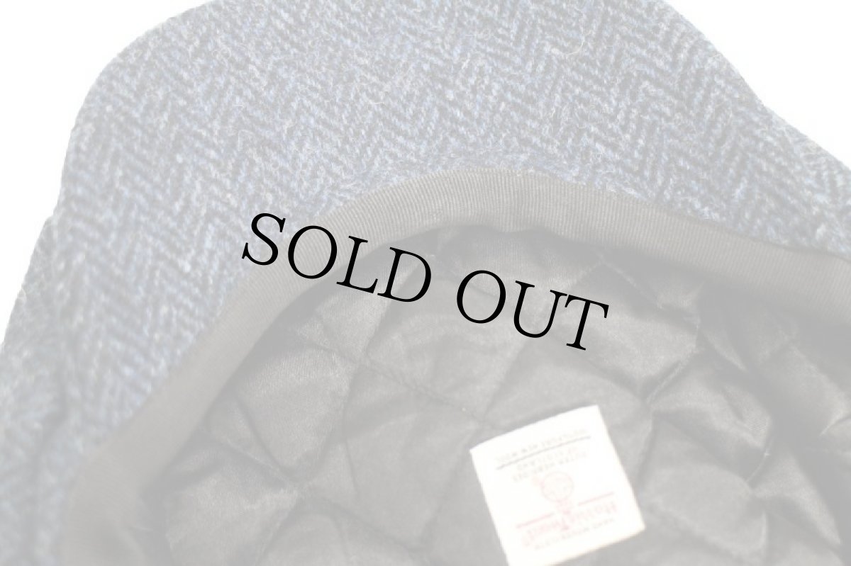 画像9: BORGES&SCOTT×Harris Tweedハリスツイード キルティングライナー ヘリンボーン ツイード ウール キャスケット 青 ミックス L (9)